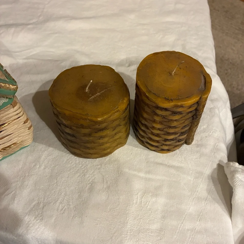 Rustic Brown Woven Basket MCM Pillar Candles Pillar Candles W/ Woven Wax Texture